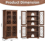 Joaxswe 67" Tall Pantry Cabinet, Wood Kitchen Pantries Cabinets with Glass Doors & Adjustable Shelves, Freestanding Vintage Cupboard with Large Storage for Dining Room, Bathroom, Brown