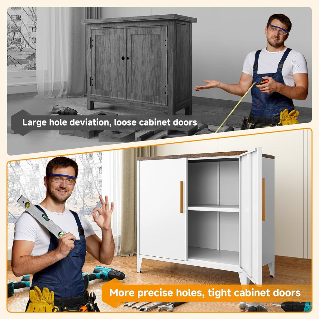 STANI 30" H Outdoor Storage Cabinet, Sideboard Buffet Cabinet, 2 Doors, Metal, Adjustable Shelf, Kitchen,Coffee Bar, Garden, Entryway, Table Cupboard,16" Dx 32" Wx30 H White