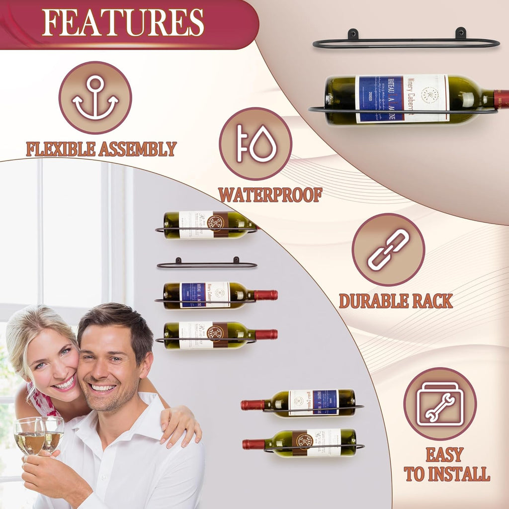 Wall Mounted Wine Rack: Horizontal Wine Holder with Sturdy Construction - Wine Racks Display for Kitchen Bar Home Dining Décor - 2 Packs