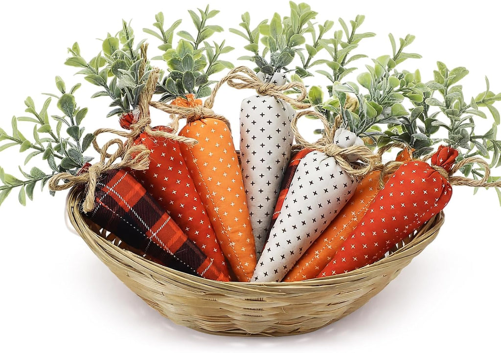 Skylety 8 Pcs Easter Carrot Fabric Artificial Carrot Rustic Nonwoven Stuffed for Farmhouse Spring Easter Baskets Decor Vase Filler Decor Tiered Tray Decoration (Vintage Color)