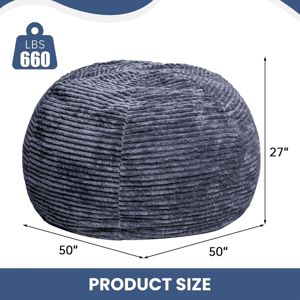 5FT Bean Bag Chair, Giant Bean Bag Chairs with Memory Foam Filled, Bean Bag Chairs for Adults with Corduroy Cover, Ultra Soft Lazy Sofa for Living Room Bedroom (Grey)