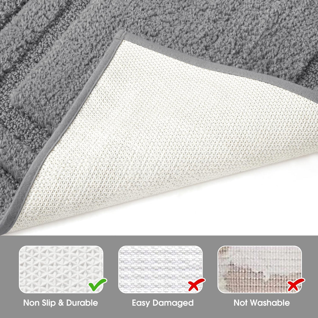 HOMEIDEAS Bathroom Rugs Sets 2 Piece, Super Soft and Absorbent Non Slip Microfiber Machine Washable Bath Mat Set (20" x 32" + 16" x 24", Grey)