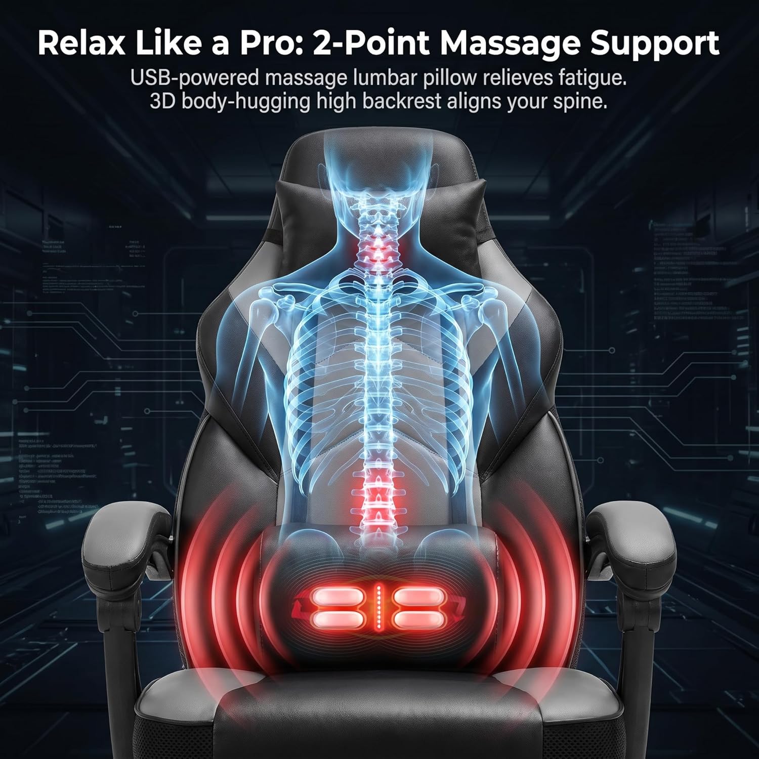 DL-win Gaming Chair for Adults with Footrest, Ergonomic Computer Gamer Chair with Massage Lumbar Support, High Back Reclining Gaming Chair, Adjustable Swivel Desk Chair for Home Office, Grey