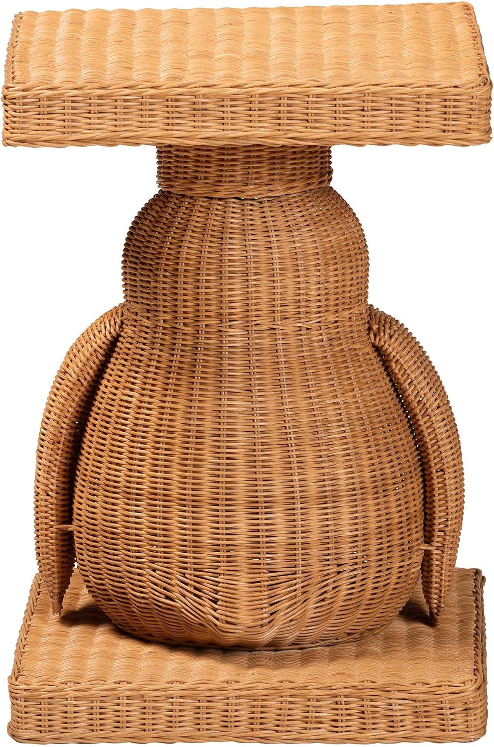 Bali & pari Pembroke Penguin End Table - Handwoven Rattan Sculptural Accent Side Table with Platform Base