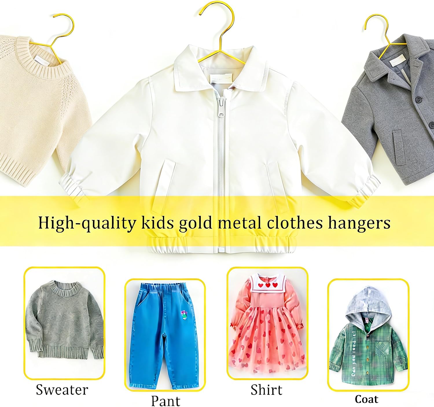 Gold Kids Wire Hangers 30 Pack,12.6 Inch Baby Strong Metal Hanger,Heavy Duty Metal Child Wire Hanger for Closet,Children's Gold Hangers