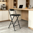 Folding Stool with Back,1Pcs Height for Kitchen Counter & Bar Table, Tall Foldable Stool Chair Portable Adult Seat Leather Padded Kitchen Shop Comfortable and Sturdy 29.5 Inch