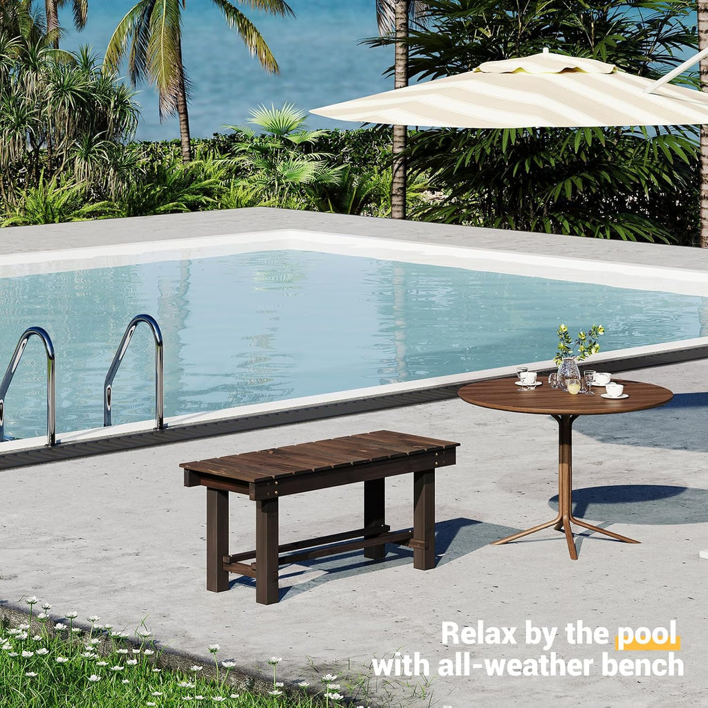 Wood Outdoor Garden Bench 35" Backless Bench 2-Person Seat 100% Solid Fir Carbonized Weatherproof Patio Bench Indoor Bathroom Seat Entryway Shoe Bench for Garden Porch Backyard Pool Balcony (Small)