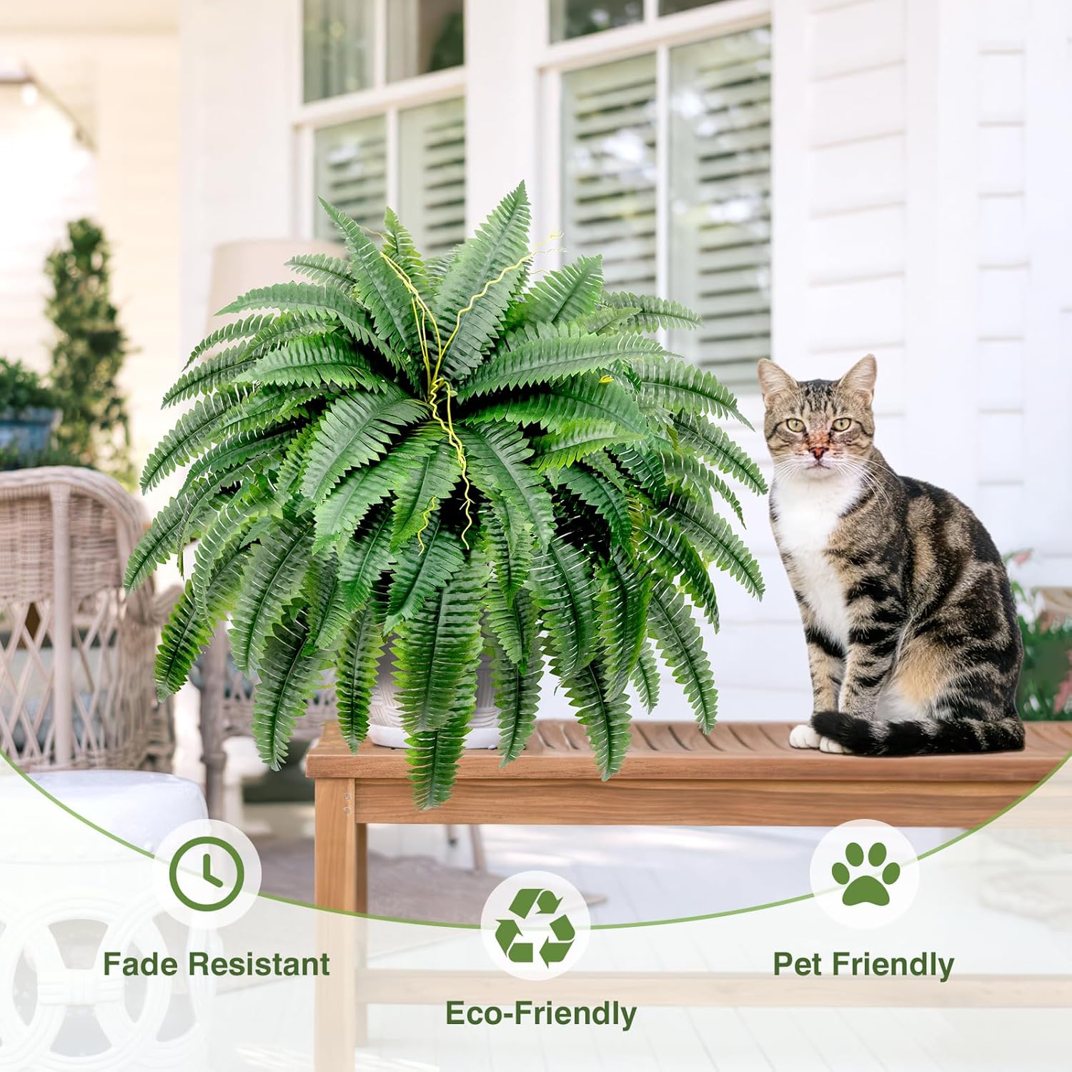 Artificial Boston Fern Bush - Set of 2 45Inch Fake Ferns with 55 Fronds, Large Hanging Faux Plants Decor, UV Resistant Faux Fern Vines Silk Greenery for Outdoor Indoor, Porch, Farms, Patio