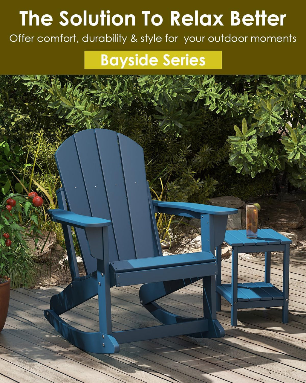 GREENVINES Adirondack-Rocking-Chairs | Set of 2 | HDPE Plastic | Porch Rocker Chair | for Outdoor Patio Deck | Weatherproof | Blue
