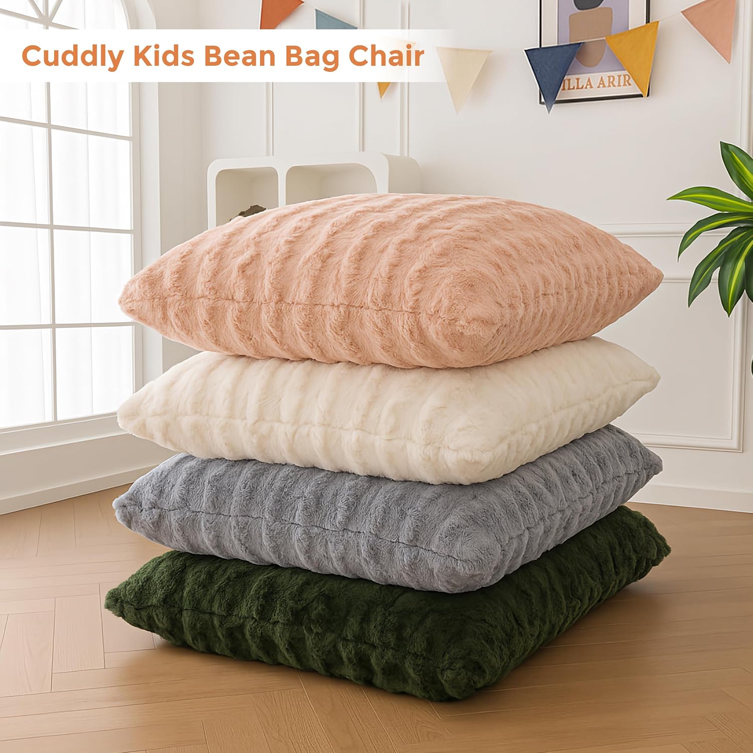 MAXYOYO 3 in 1 Kids Bean Bag Chair, Child Floor Sofa for Gaming, Reading, Convertible Bean Bag Floor Cushion with Machine Washable Cover for Living Room Bedroom, Beige