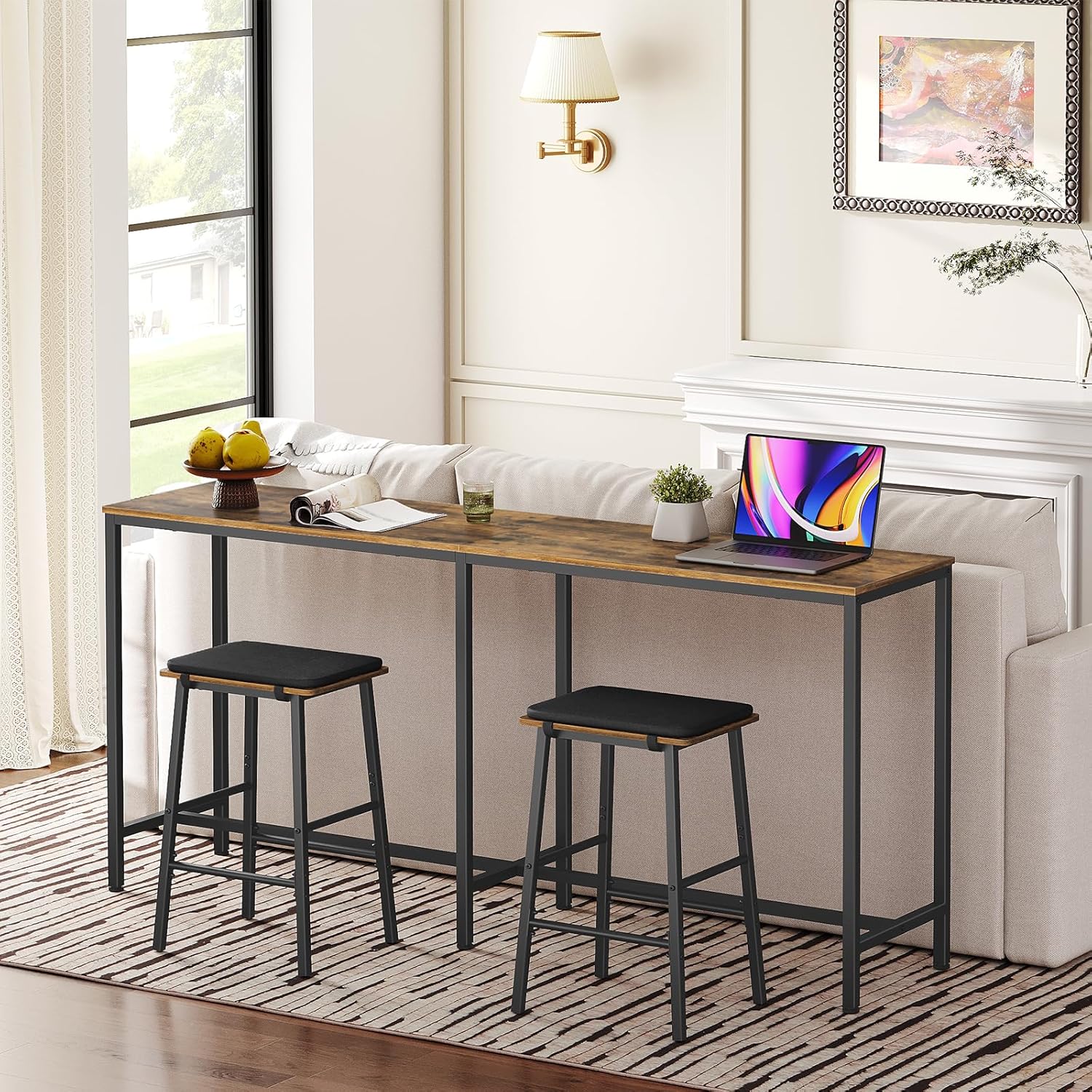 YATINEY 70.8" Long Bar Table, Counter Bar Height Table, High Top Table, Rectangular Hightop Bar Pub, for Kitchen, Living Room, Entryway, Rustic Brown and Black BT08BR