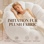 Mofolit 46" Oversized Flower Bean Bag Chair with Ottoman for Adults,Large Cozy Beanbag Chair with Artificial Rabbit Fur Fabric,Boneless Sofa for Living Room,Reading Room and Apartment.(Cream)