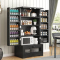 kepptory Farmhouse Pantry Cabinet with Barn Door & Adjustable Shelves, Freestanding Kitchen Storage Cabinet for Dining Room, Bathroom, Hallway (Black)