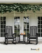 Oversized Outdoor Rocking Chair, High Back Porch Rocker Chair, HDPE All Weather Resistant Rocking Chairs for Patio, 380lbs Weight Capacity, Black