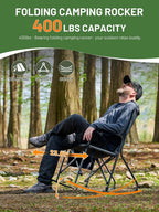 Timber Ridge Folding Oversized Rocking Camping Chair, 400lbs Capacity Portable Outdoor Rocker with Hard Armrests, Cup Holder & Side Pocket, Quick-Fold Design for Outdoor, Patio, Lawn