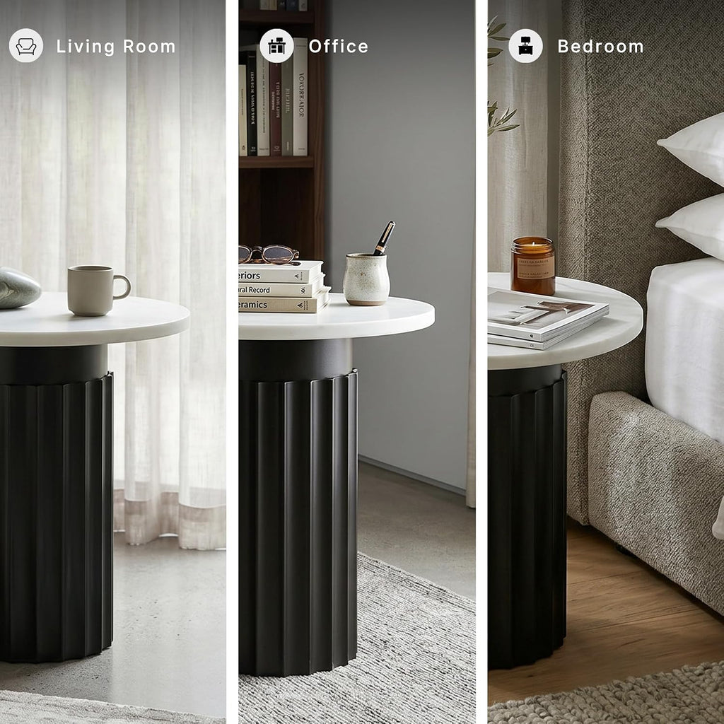 Signature Design by Ashley Wainstone Contemporary Accent Table wih Fluted Pedestal, White & Black