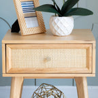 Powell Laurie Natural Wooden Side Accent Table with Cane Drawer Front