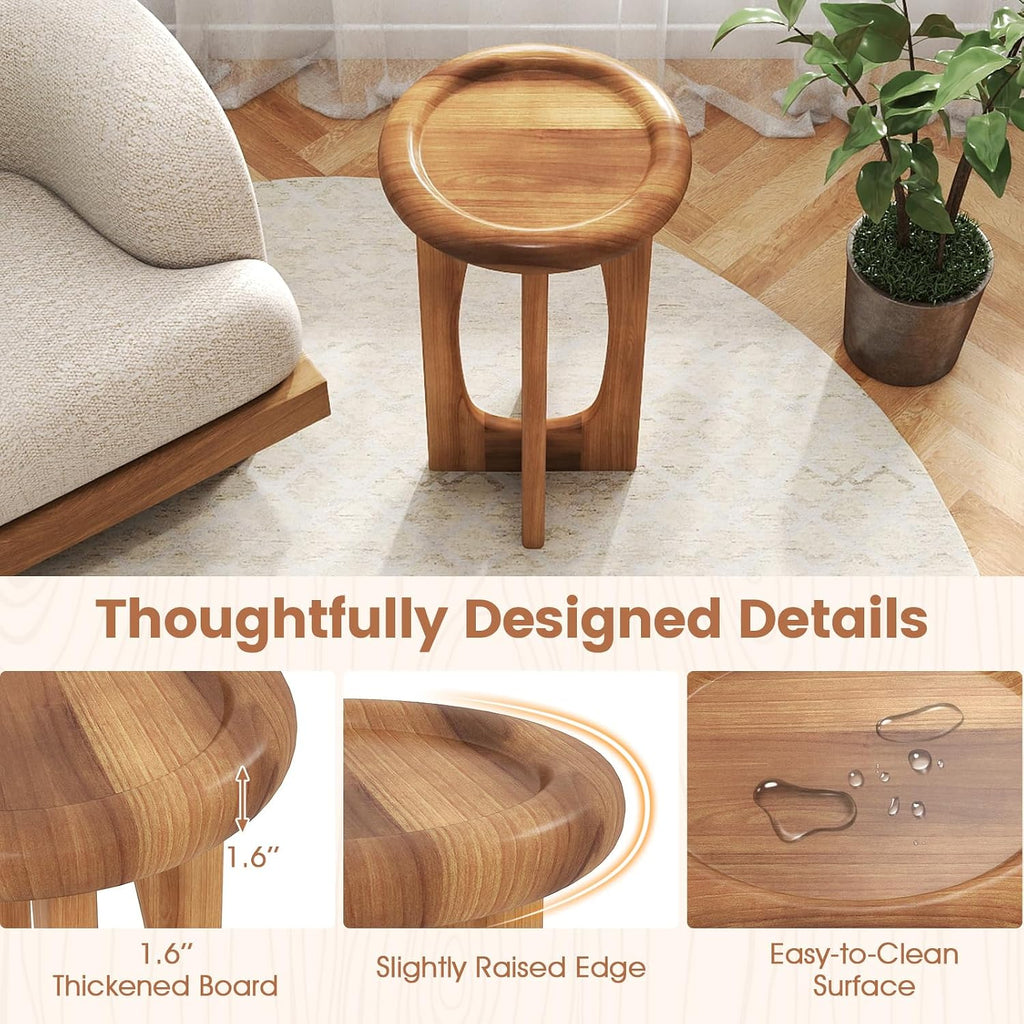 Tangkula Round Side Table, 14” Mahogany Accent Table with Tray Top & Solid Wood Cross Legs, Sofa Bedside End Table for Living Room, Bedroom, Porch, Backyard, Natural
