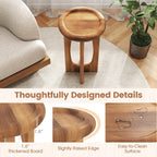 Tangkula Round Side Table, 14” Mahogany Accent Table with Tray Top & Solid Wood Cross Legs, Sofa Bedside End Table for Living Room, Bedroom, Porch, Backyard, Natural