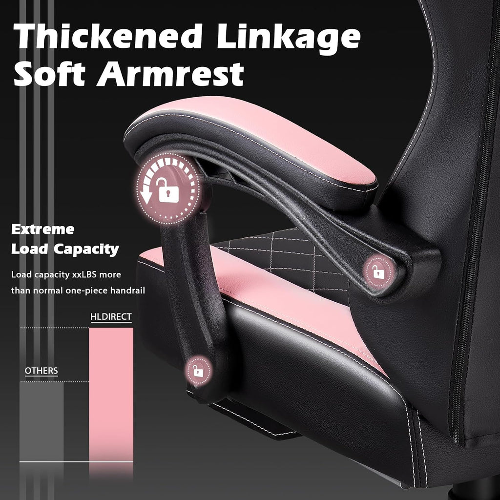 PUKAMI Gaming Chair with Footrest,Ergonomic Gamer Chair for Adults, Racing Style Reclining Computer Game Chair with Headrest and Lumbar Support (Pink)