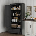 69" Tall Kitchen Pantry Storage Cabinet, Farmhouse Freestanding Pantry Cabinet with 2 Doors, Drawer and Adjustable Shelves for Dining Room, Black,15.7 * 31.5 * 68.9