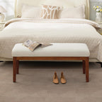 WUTUTUEE 43.5'' Linen Bedroom Bench, Upholstered End of Bed Bench, Padded Vintage Dining Bench, Entryway Bench with Solid Wood Legs, Kitchen, Living Room, Hallway, White