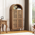 Arched Kitchen Pantry Cabinet,71" Tall Mid-Century Modern Arched Bookcase Vintage Storage Cabinet with Geometric Door and Adjustable Shelves,Bohemian Cupboard for Living Room,Dining Room