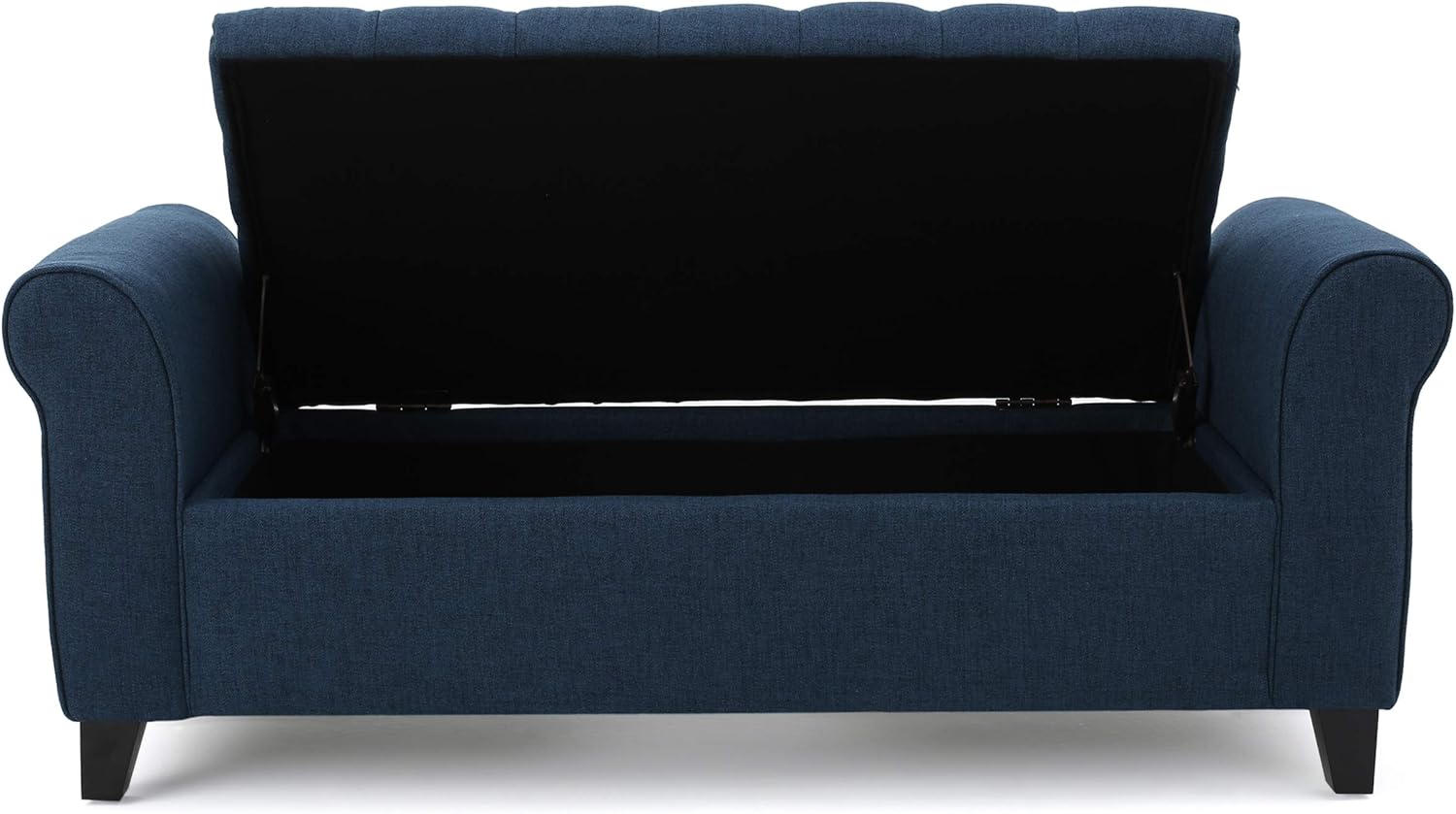 ‎GDF Studio Keiko Fabric Armed Storage Bench, Dark Blue, Dimensions: 19.75”D x 50.00”W x 20.5”H