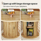47" Round Dining Table for 4-6, Kitchen Table Dinner Table with 2-Layer Hidden Storage and Wood Slide Door,Space Saving for Small Spaces, Mid-Century Modern Circle Design(Oak Color)