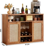 Lerliuo Rattan Wine Cabinet with 2 Doors, Boho Liquor Cabinet with Wine Racks, Farmhouse Coffee Bar Station for Living Room, Dining Room, Kitchen, Tea Brown