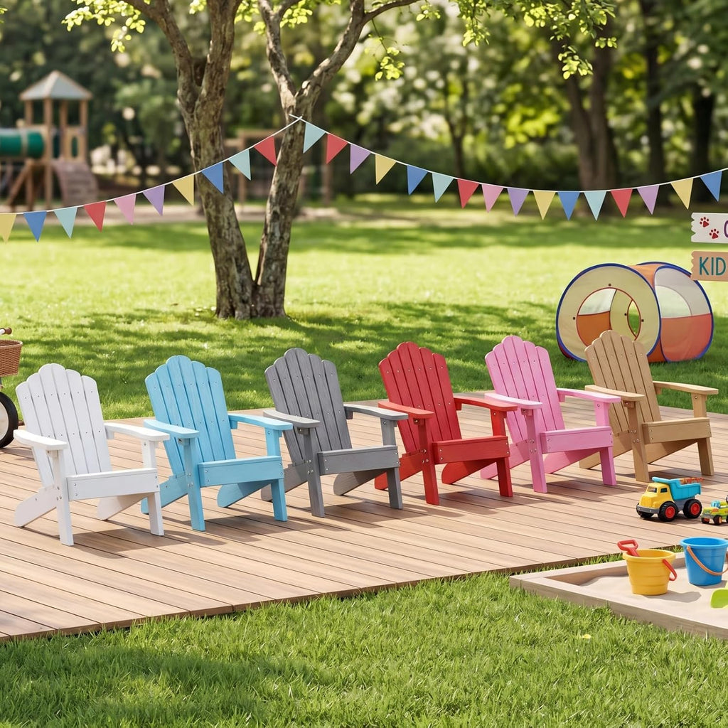 Giantex Kids Adirondack Chair, All-Weather HIPS Children's Outdoor Chair with Tilted High Backrest, Toddler Beach Chair for Garden Patio Backyard, Kids Lawn Chairs for Age 3-7 (1,Pink)