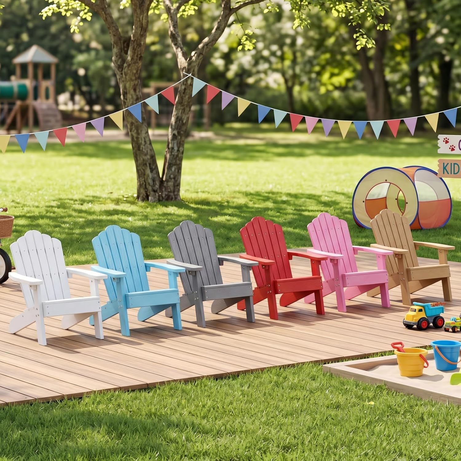 Giantex Kids Adirondack Chair, All-Weather HIPS Children's Outdoor Chair with Tilted High Backrest, Toddler Beach Chair for Garden Patio Backyard, Kids Lawn Chairs for Age 3-7 (1,Pink)
