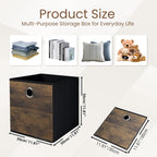 Thickened Fabric Cube Storage Bins with Wood Look,Decorative Storage Cubes Foldable Box,Sturdy Cube Organizer Basket for Shelves,Closet,Home,Office, Nursery,Dorm,Brown with Black,3 Pack (12x12x12in)