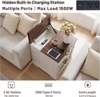 23.6"W Farmhouse End Table Set of 2 with Hidden Charging Station, Side Table with Drawer for Sofa Couch or Bedside, Rustic Wooden Nightstand with Storage for Living Room, Bedroom (Off White Walnut)
