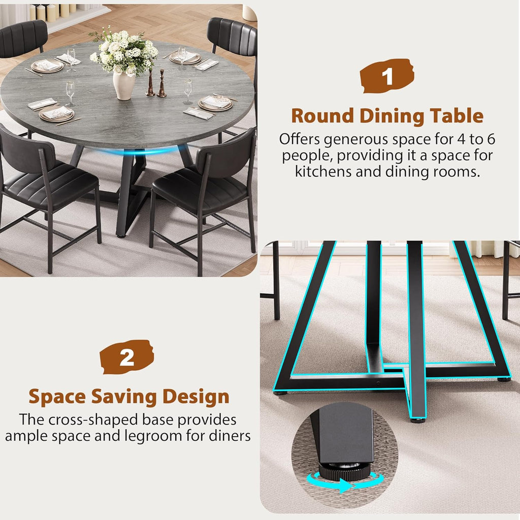 Jocoevol 42'' Round Dining Table Kitchen Dining Room Circle Dinner Pedestal Table for 4, Space Saving Wood Kitchen & Dining Room Furniture (Grey)