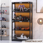 Airynee Display Cabinet with Glass Doors, 4-Tier Curio Cabinet with 7 Vibrant 3 Color Dynamic Lighting Modes, HD Glass Display Case with Human Body Sensor, Bookcase, Storage Cabinets