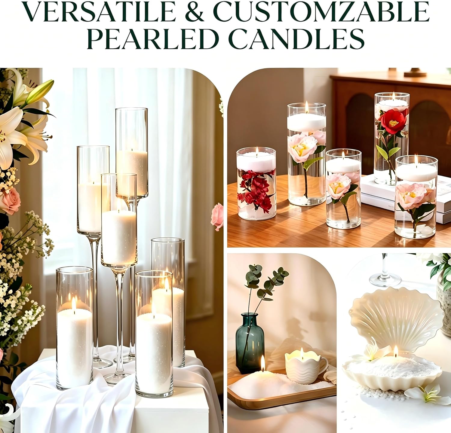 Citronella Candle Outdoor,Pearled Candle Sand Gift Set 1.3LB,50 Wicks,2 Large Jar, Natural Lemongrass Scent, 120Hour Burn,Refillable Pearl Wax Sand Candle Set for Indoor Patio Garden Camping Backyard