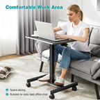 DUMOS Small Rolling Desk Mobile Standing Portable Laptop PC Table with Wheels Adjustable Height Computer Workstation for Home Office, Compact Small Space, Easy Assembly, Modern Black