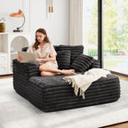 JEEOHEY 56" Oversized Chaise Lounge Chair Indoor,Plush Faux Fur Sleeper Sofa Couch Bed with Pillows&Wide Armrests,Fluffy Comfy Cloud Couch,Compression Foam Couch for Living Room,Bedroom(Black)