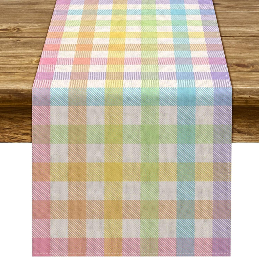 Pudodo Easter Buffalo Plaid Check Table Runner Spring Holiday Farmhouse Fireplace Kitchen Dining Room Home Party Decoration (13" x 90")