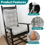 SINOSSO Rocking Chair Cushion Set with Thick Padding, Back Pillow & Seat Cushion with Ties, Modern Interwoven Style Indoor Living Room Rocker Chair Pads for Elderly Sitting, White-Gray