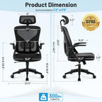 Office Chair Ergonomic Desk Chair with Adjustable Headrest Lumbar Support, High Back Breathable Mesh Chair with 120° Tilt & Flip-Up Armrests, Swivel Comfy Task Computer Chair for Work, Study