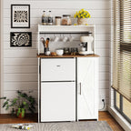 Mini Fridge Stand Coffee Bar Cabinet,Freestadning Coffee Stand Station Bakers Rack with Mini Fridge Space & Power Outlet,for Kitchen Dining Room Living Room,White