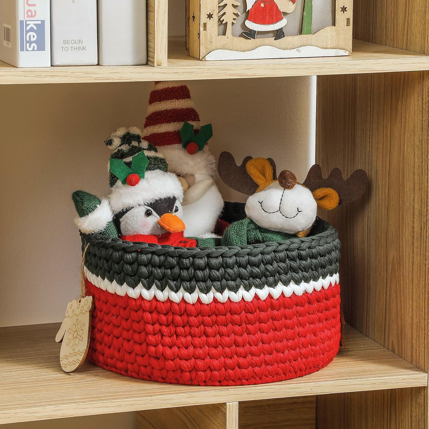 Mothers Day Gifts for Mom Wife Women Her Handwoven Basket Fabric Gift Basket Empty Storage Baskets Woven Cotton Rope Xmas Basket with 2pcs Wooden Tags, Baby Gift Basket for Toys, Towels, Diapers