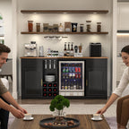 GDLF Extra Long Bar Cabinet with Fridge Space, Modern Wine Liquor Cabinet with Storage and Power Outlet, Buffet Sideboard with Fluted Doors for Home, 78.7 Inch, Black