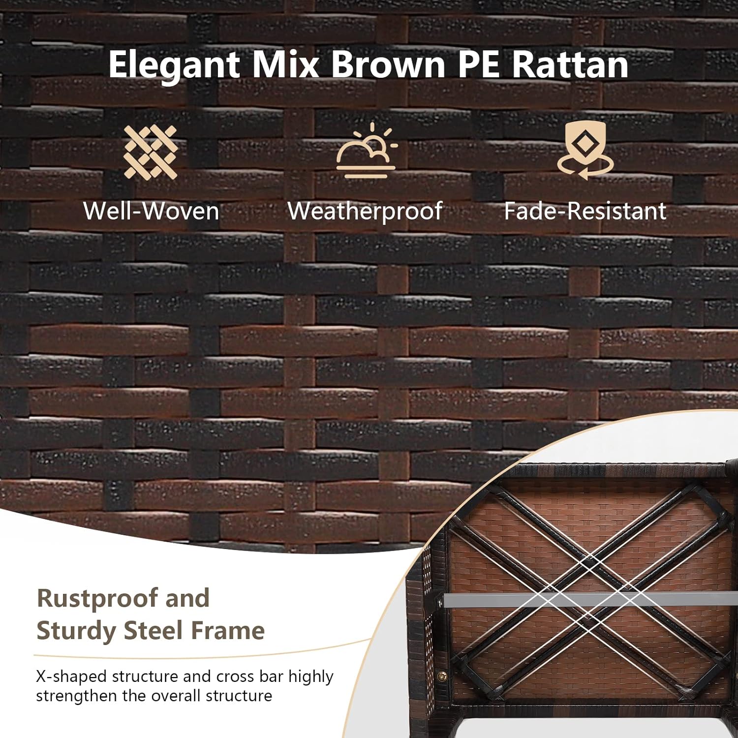 HAPPYGRILL 2 Piece Outdoor Wicker Ottomans, Patio Rattan Footstool with Cushions, Solid Steel Frame, Multifunctional Ottomans for Poolside Backyard Balcony