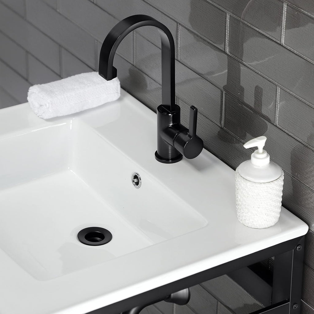 Kingston Brass VWP2522A0 Quadras 25-Inch Ceramic Console Sink (1-Hole), White/Matte Black