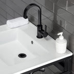 Kingston Brass VWP2522A0 Quadras 25-Inch Ceramic Console Sink (1-Hole), White/Matte Black