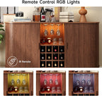 ONBRILL 63" Wine Bar Cabinet with LED Light,Modern Liquor Whiskey Coffee Station with Wine Rack and Glass Holder, Farmhouse Buffet Sideboard with Storage for Living Room, Kitchen, Entryway (Walnut)