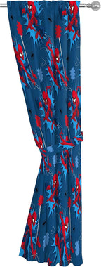 Jay Franco Kids Window Drapes - 4 Piece Curtain Set Includes 2 Tiebacks, Beautiful Bedding Room Décor and Easy Set Up, Blue - Spiderman, 63 Inch